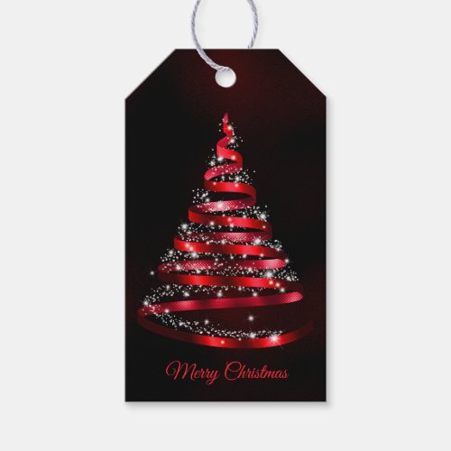 Christmas Shiny Red Ribbon Tree Sparkle Black Gift Tags