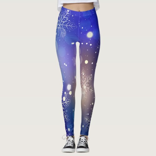 Christmas Shiny Snowflake Background Leggings