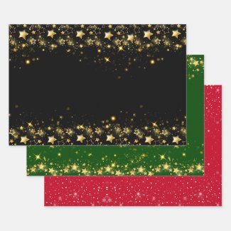 Christmas shiny stars WRAPPING PAPER SHEETS