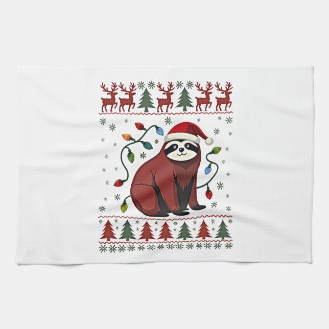 Christmas Shirt for Sloth Lover Gift Santa Buffalo Kitchen Towel (Horizontal)