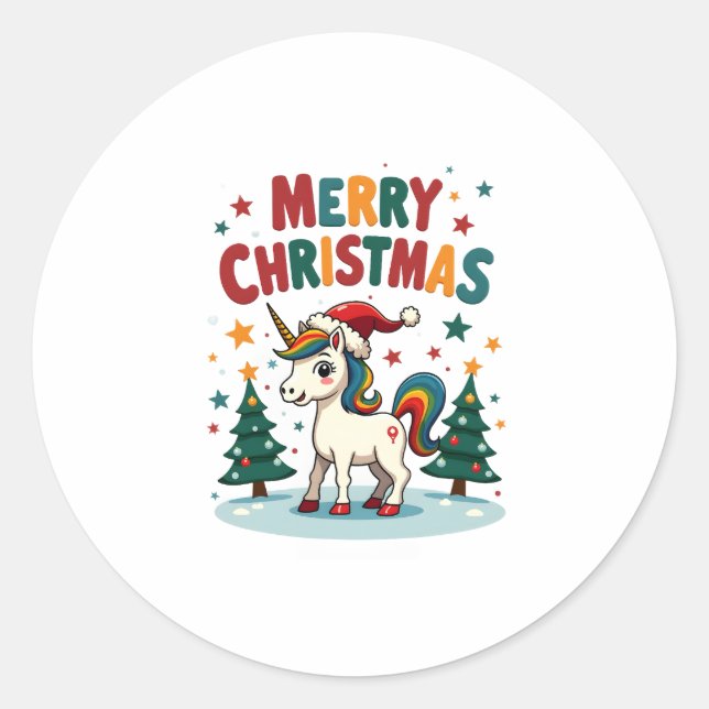 Christmas Shirt Unicorn Girls Christmas Outfit Chr Classic Round Sticker (Front)