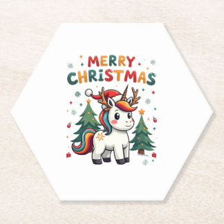 Christmas Shirt Unicorn Girls Christmas Outfit Chr Paper Coaster