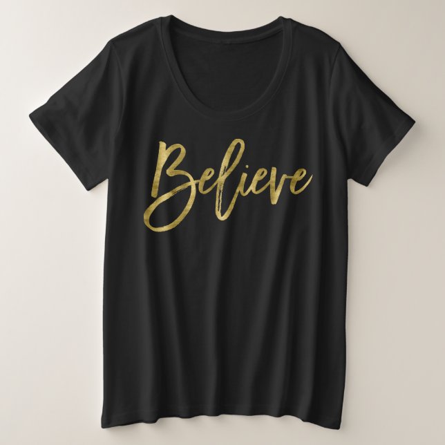 Christmas Shirts For Women Plus Size Believe Gold (Design Front)