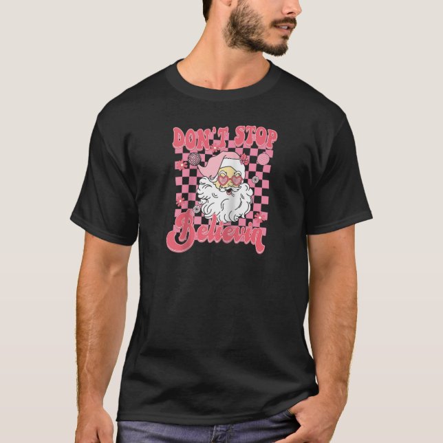 Christmas Shirts Women Don t Stop Believin Pink Sa (Front)