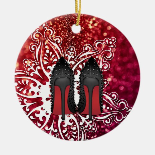Christmas Shoes Stilettos fashion Snowflake Xmas Ceramic Ornament