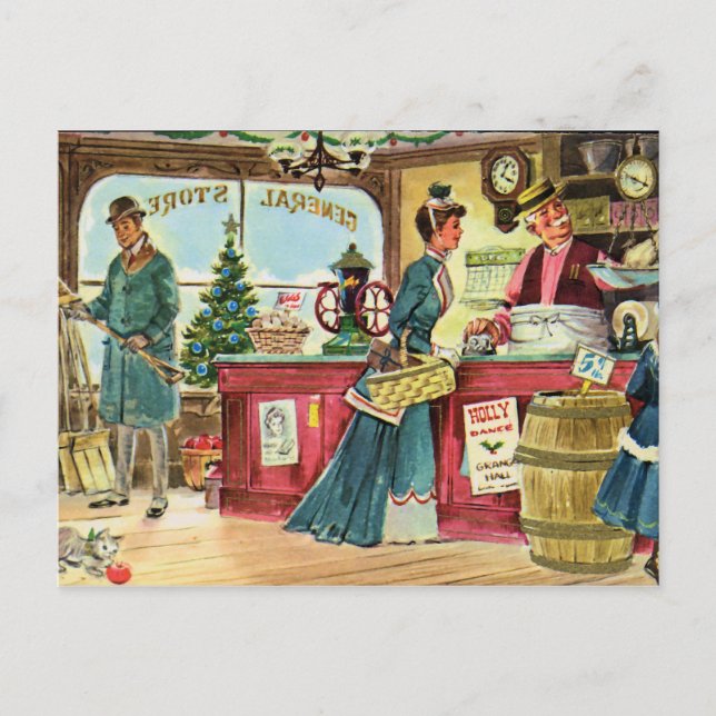 Christmas Shopping at the General Store Holiday Postcard (Front)