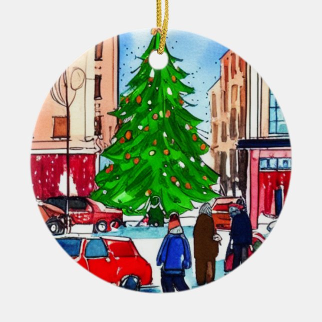 Christmas Shopping Ceramic Ornament (Front)