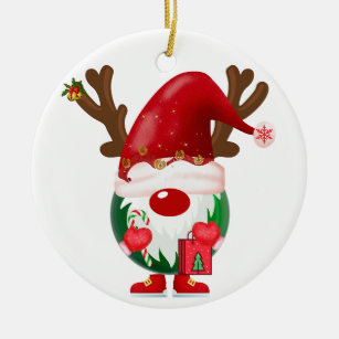 Christmas Shopping Gnome  Ceramic Ornament