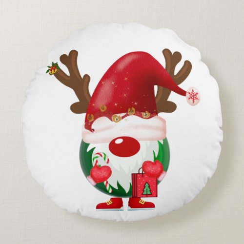 Christmas Shopping Gnome  Round Pillow