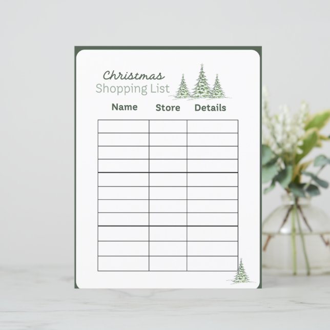 Christmas Shopping List Planner Page  (Standing Front)