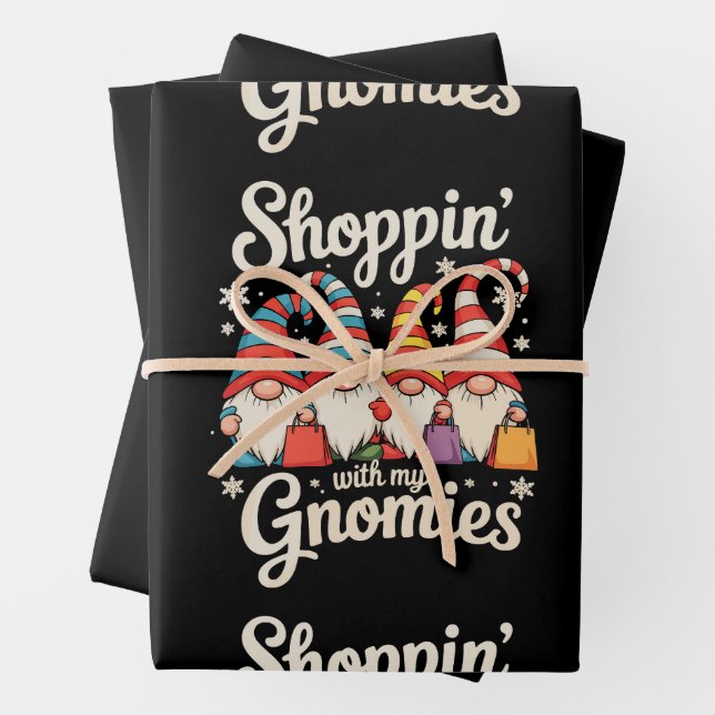 Christmas Shopping With My Gnomies Gnome Xmas Wrapping Paper Sheets (In situ)