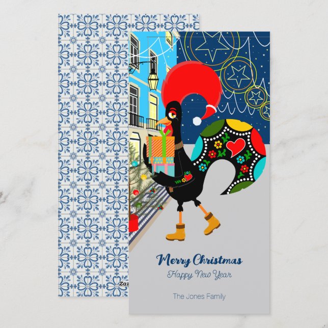 Christmas shopping with the Portuguese Rooster Holiday Card (Front/Back)