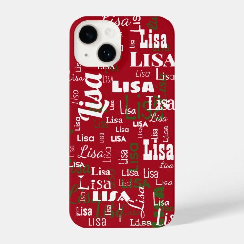 Christmas Short Name Repeating Pattern Red White i iPhone 14 Case