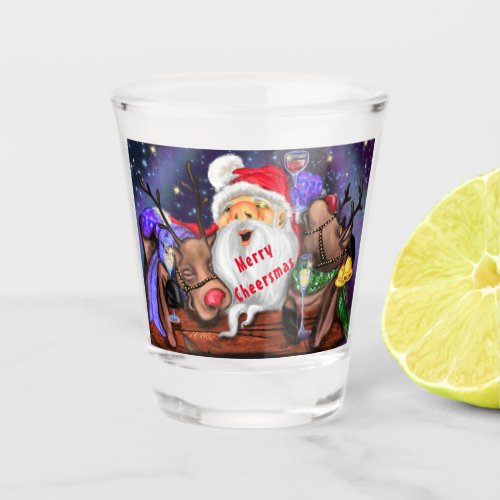 Christmas Shot Glass Santa with Reindeers Cheers