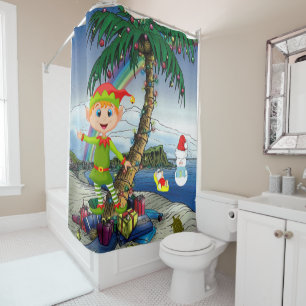Christmas Shower Curtain, Beach Bum Santa Curtain