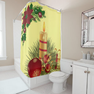 Christmas Shower Curtain, Christmas Candle Curtain