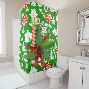 Christmas Shower Curtain, Christmas Candle Curtain