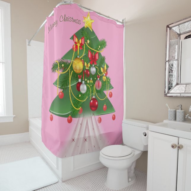 Christmas Shower Curtain, Christmas Tree Curtain (In Situ)