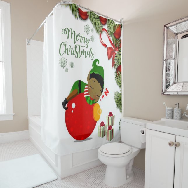 Christmas Shower Curtain, Elf Curtain (In Situ)