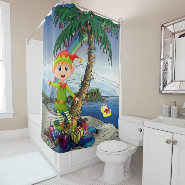 Christmas Shower Curtain, Elf Curtain (In Situ)
