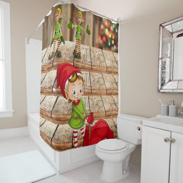 Christmas Shower Curtain, Elf Curtain (In Situ)