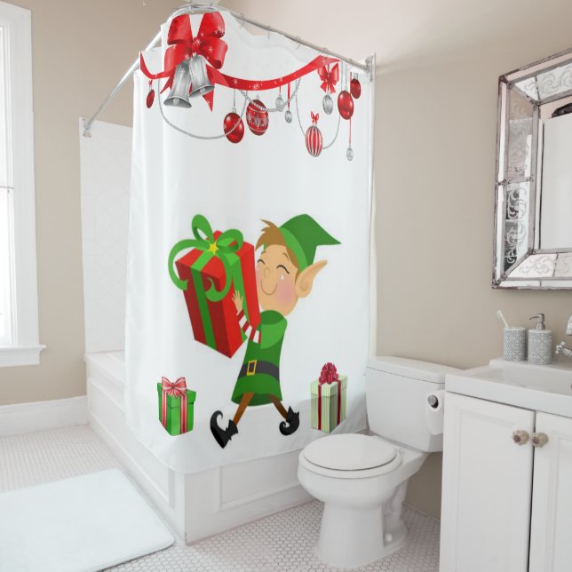 Christmas Shower Curtain, Elf Curtain (In Situ)