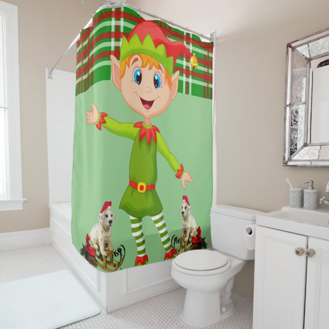 Christmas Shower Curtain, Elf Curtain (In Situ)