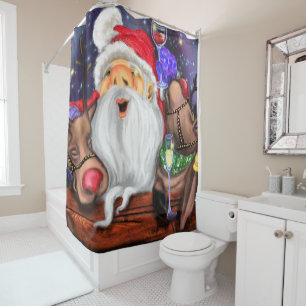 Christmas Shower Curtain Funny Santa and Reindeers