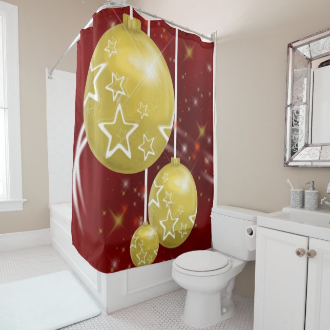 Christmas Shower Curtain, Gold Balls Shower Curtain (In Situ)