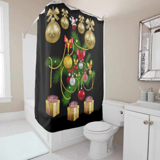 Christmas Shower Curtain, Gold Balls Shower Curtain (In Situ)