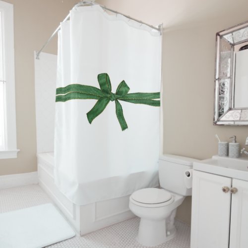 Christmas Shower Curtain Green Bow Shower Curtain