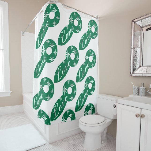 Christmas Shower Curtain Green White Stars  (In Situ)