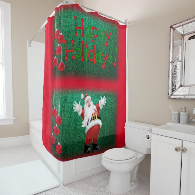Christmas Shower Curtain, Happy Holidays Curtain (In Situ)