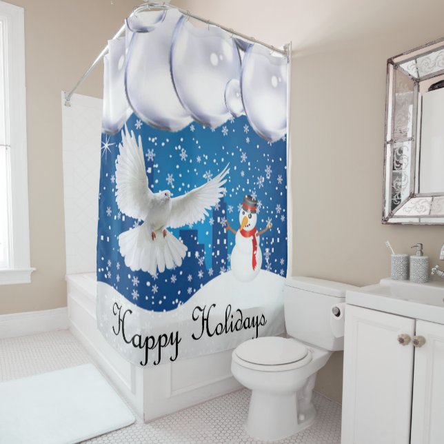 Christmas Shower Curtain, Happy Holidays Shower Curtain (In Situ)