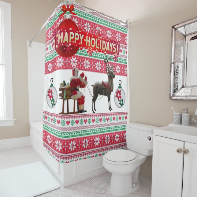 Christmas Shower Curtain, Happy Holidays Shower Curtain (In Situ)