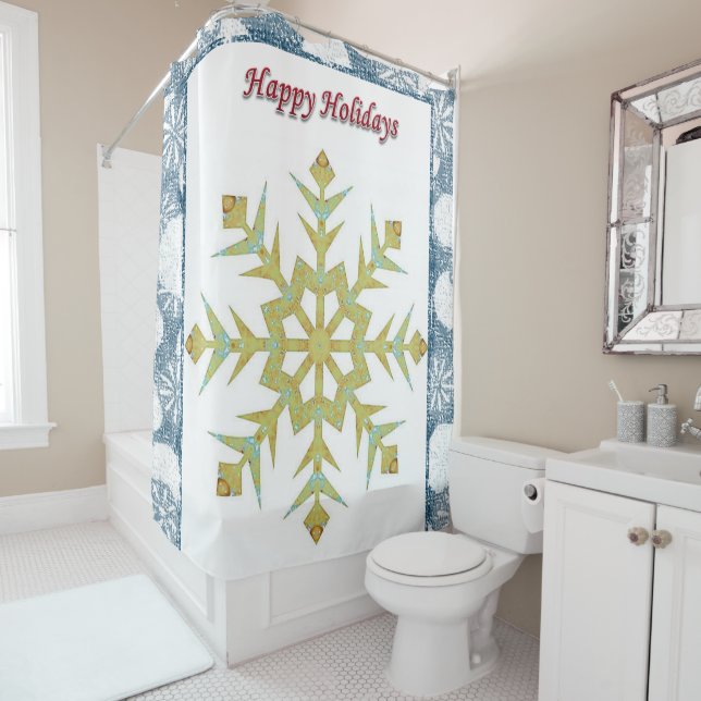 Christmas Shower Curtain, Happy Holidays Shower Curtain (In Situ)