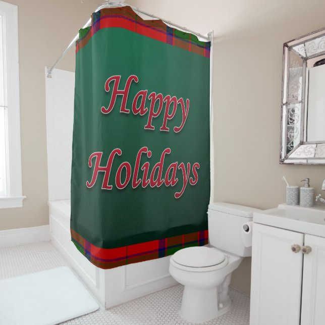 Christmas Shower Curtain, Happy Holidays Shower Curtain (In Situ)