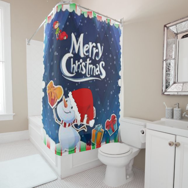Christmas Shower Curtain, Merry Christmas Curtain (In Situ)