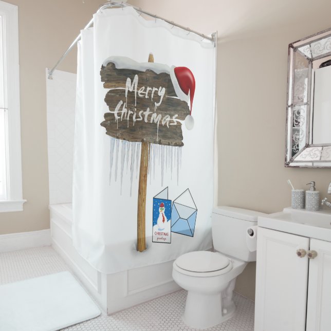 Christmas Shower Curtain, Merry Christmas Curtain (In Situ)
