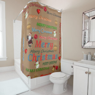 Christmas Shower Curtain, Merry Christmas Curtain