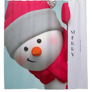 Christmas Shower Curtain/Merry Christmas Snowman Curtain