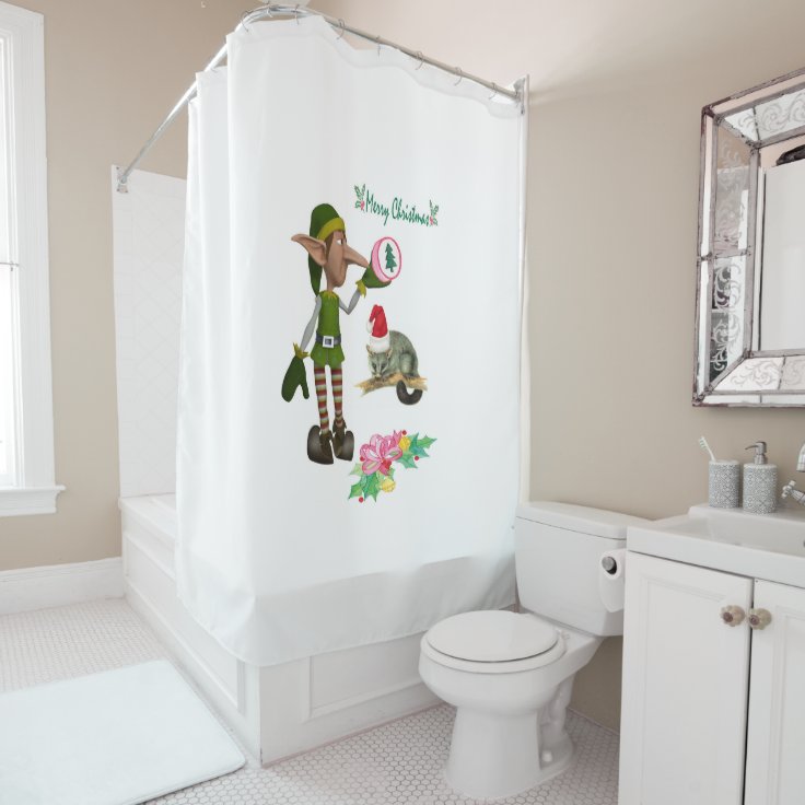 Christmas Shower Curtain Possum Elf Zazzle