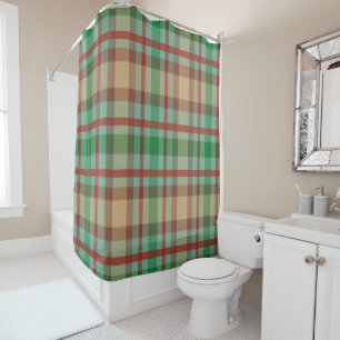 Christmas Shower Curtain, Red Green Plaid Curtain