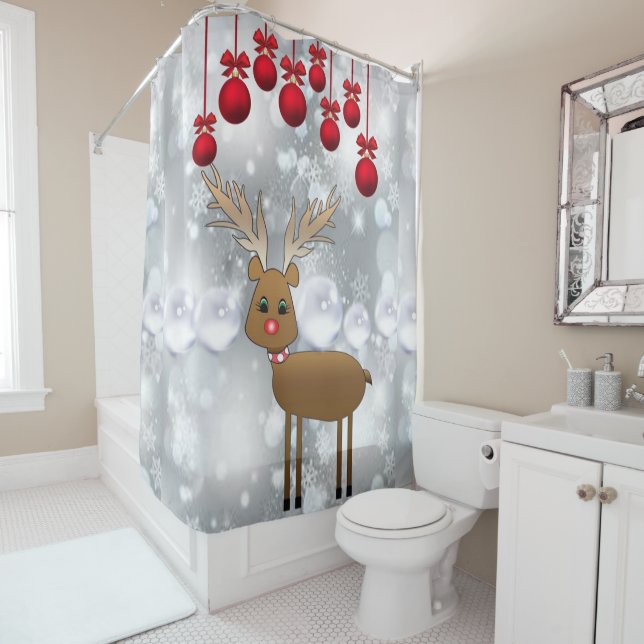 Christmas Shower Curtain, Reindeer Curtain (In Situ)