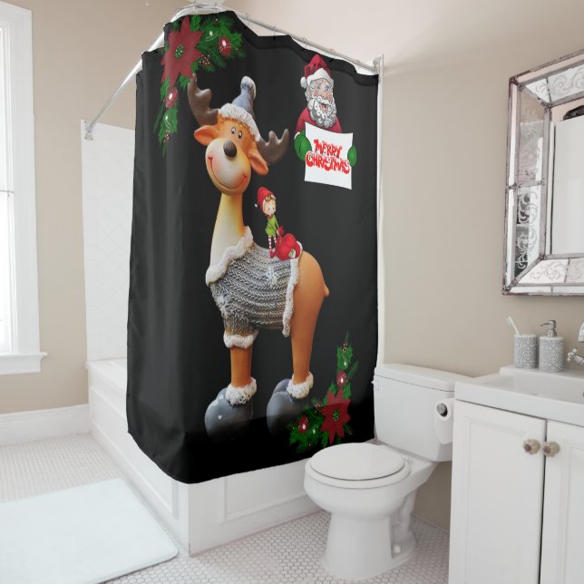 Christmas Shower Curtain, Reindeer Curtain (In Situ)