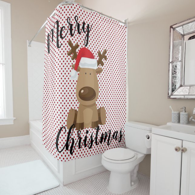 Christmas Shower Curtain Reindeer Polka Dot Polkad (In Situ)