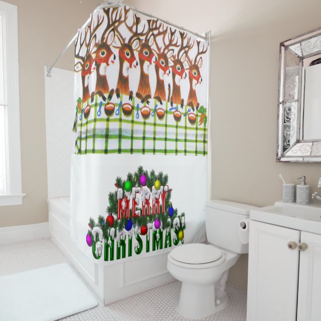 Christmas Shower Curtain, Reindeer Shower Curtain (In Situ)