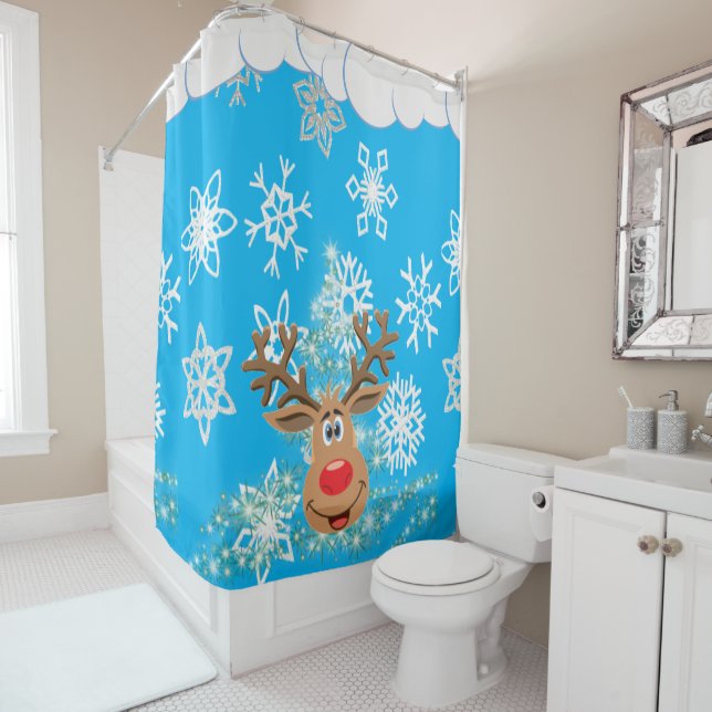 Christmas Shower Curtain, Reindeer Shower Curtain (In Situ)