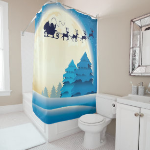 Christmas Shower Curtain/Santa and Sleigh Curtain