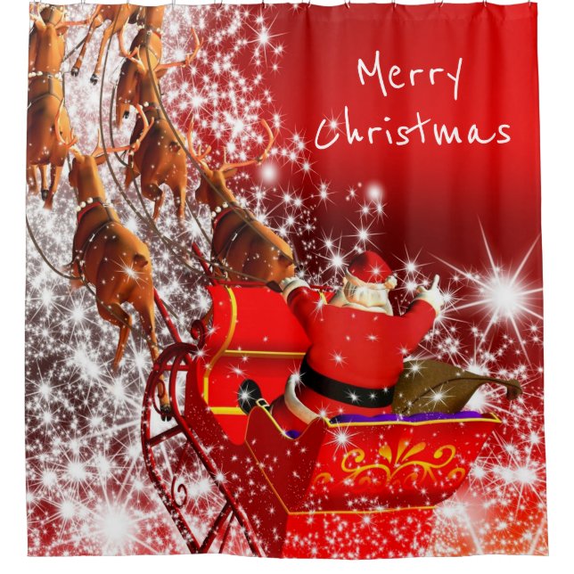 Christmas Shower Curtain/Santa and Sleigh Shower Curtain (Front)